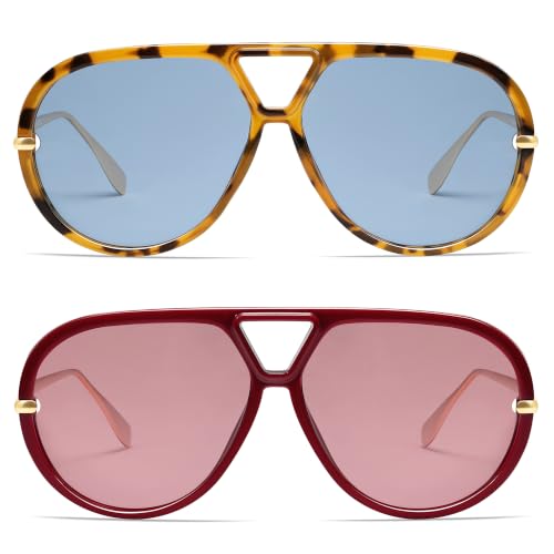 Image of VANLINKER Oversized Trendy Polarized Aviator Sunglasses for Women Men Retro Round Sunglasses Vintage Shield Shades VL9798