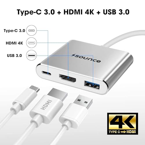 Image of Sounce USB C to HDMI Adapter USB Type C Adapter Multiport AV Converter with 4K HDMI Output USB C Port & USD3.0 Fasting Charging Port Compatible for Any HDMI Monitor Like TV, Projector