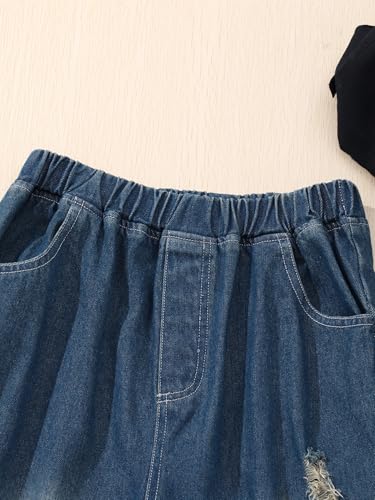 Tween Girls 8-12Y New Ripped Jeans Elastic Waist Pull On 100% Cotton Relaxed Fit Pants4