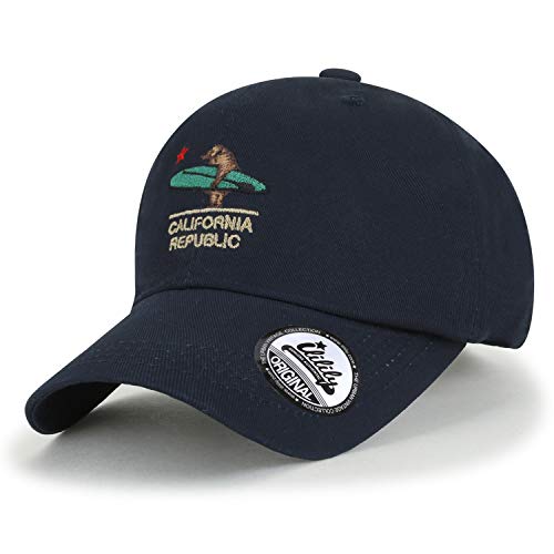 ililily California Bear Embroidery Baseball Cap Cotton Strap Back Trucker Hat, Navy