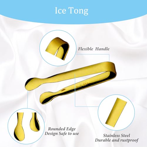 15PCS Mini Tongs for Serving, Metal Tong Stainless Steel Gold Tongs, 4.25Inch Small Sugar Tong, Kitchen Mini Serving Tongs for Appetizers, Ice, Charcuterie, Gold Utensil for Dessert Table, Tea Party
