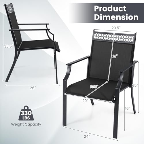 Image of Giantex Patio Chairs Set of 4, Outdoor Chairs with All Weather Fabric, High Backrest, Armrests, Heavy Duty Metal Armchair, Outside Dining Chairs for Porch Lawn Garden Yard Pool, Black