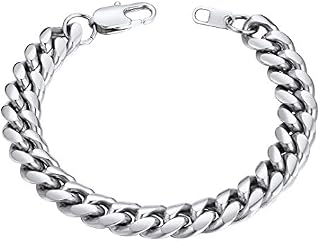ChainsHouse Mens Chain Bracelet 6/10/14mm Stainless Steel Cuban Curb Bracelets 19cm/21cm
