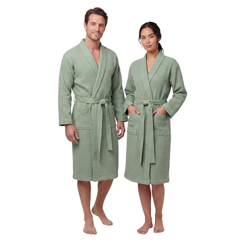 BOSKIMO Albornoz Waffle Unisex - Bata para Hombre y Mujer Ligera y Transpirable, Tejido Gofré Suave, Cinturón y 2 Bolsillos - Ideal Piscina, Casa, Spa, Hotel, Verano - Tallas S a XL