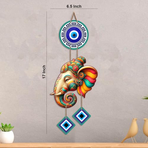 Image of Artvibes Vighnaharta Ganesh Evil Eye Wall Decor for Main Door Entrance | Nazar Protection Hanging for Home Temple Living Room Office | Spiritual Vastu Good Luck Decorative Wall Art Gift (WH 8568N)