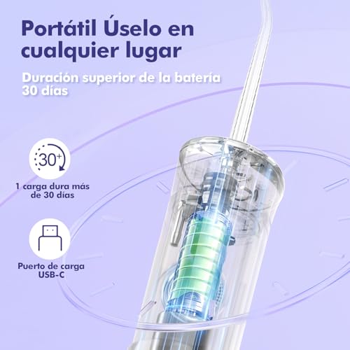 Image of Water Flosser Cordless Travel, Mini Oral Irrigator with Telescopic Water Tank, 5 Modes, 6 Jet Tips, IPX7 Waterproof Electric Portable Water Teeth Cleaner for Braces Bridges Care
