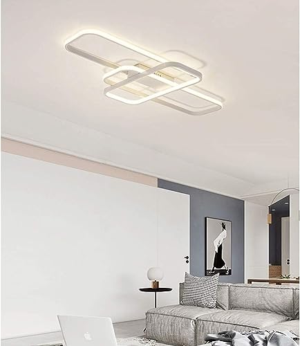 Plafonnier LED flush mount lustre géométrique blanc dimmable télécommande pour salon - 6