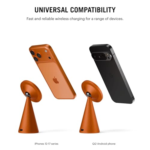 Image of DailyObjects Surge Conoid Qi2.2-Certified MagSafe-Compatible Wireless Charger with 25W Fast Charging, Premium Cosmic Orange Finish, Sleek Conoid Design, Supports iPhone & Qi-Enabled Devices - Orange
