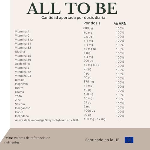 Multivitamínico completo con DHA contra el cansancio con 22 nutrientes al 100% VRN 6