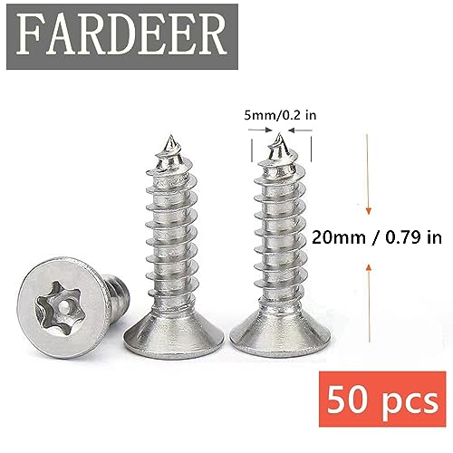 FarDeer Stainless Steel Flat Head Self-Tapping Screws M4/M5 Security Sheet Metal Screws Torx Sheet Metal Screws Security Silver Screws Anti-Theft Tamper Proof. (M5*20mm * 50pcs) - Image 2
