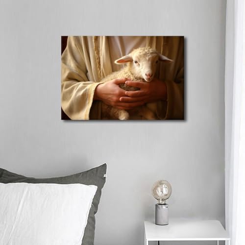 Lienzo de Jesucristo con cordero: transforma tu sala de estar en un espacio de paz 4