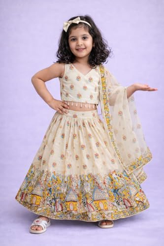 Image of Delima Fashion Girls Printed Lehenga Choli Set with Dupatta | Kids Ethnic Wear for Wedding, Festival & Party | Lightweight Traditional Outfit for Girls
