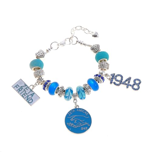 ZETA Friends Greek Letters 1948 Amicae ZA Bracelets Sorority Large Beads Gifts Sisterhood Club Jewelry2