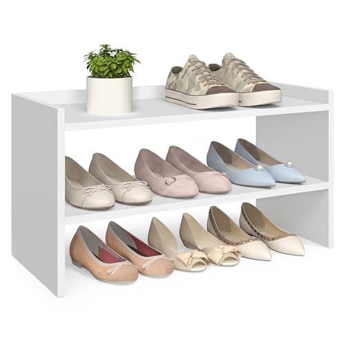 Image of VASAGLE Shoe Rack for Closet, Stackable Organizer Shelf | Stackable Shoe Organizer Shelf for Entryway, 2 Tiers, 11.7 x 24.4 x 14.2 Inches, White, CUSTOS Collection, ULBS062WZ01S