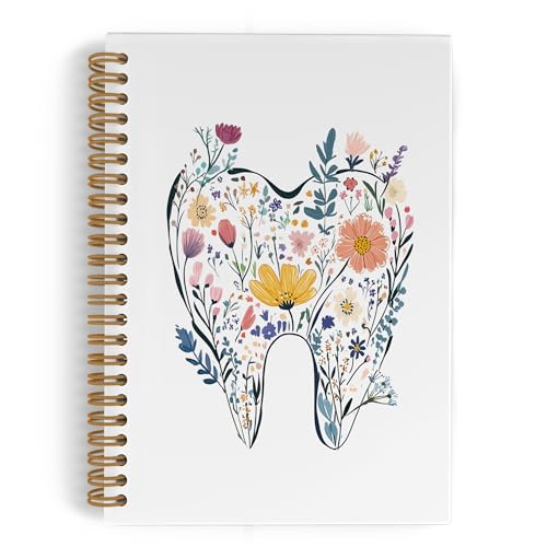 Cuaderno de dentista con espiral y diseño de flores para apuntes de clase y notas de oficina