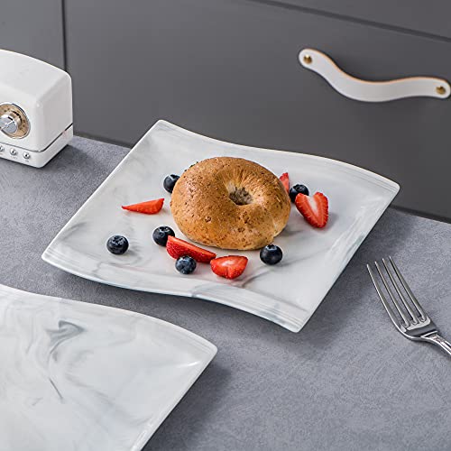 MALACASA serie Flora Vajillas de Porcelana Juego de Platos, Gris 6 Platos de Postre - Imagen 6