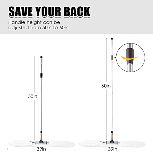 Eyliden 36" Residential Commercial Dust Mop, 4 Pads Professional Class Industrial Mops Broom, No Rust - Full Aluminum Mopping With Telescopic Handle, 2Pcs Cotton And 2Pcs Microfiber Pad (White, 36") #TOP5