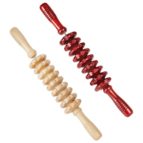 Image of Liitrton Manual Wooden Fascia Massage Roller Trigger Points for Release Cellulite Sore Muscle Blasting (White+Red)