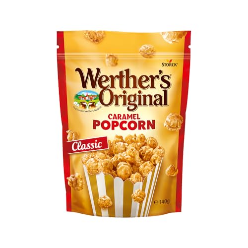 Werther's Original Palomitas Caramel – Bolsa con Cierre Hermético 140g – Snack Dulce Crujiente con Cobertura de Caramelo de Nata – Sin Gluten y Apto para Veganos – Ideal para Compartir y Cine en Casa