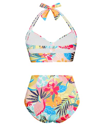 Image of Holipick Women High Waisted Bikini Set Two Piece Swimsuit Tummy Control Bathing Suit Vintage Halter Swimwear