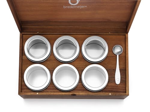 Bredemeijer - Tea Box + 6 Tea Cans Round & Measuring Spoon Acacia, Brown - Image 3