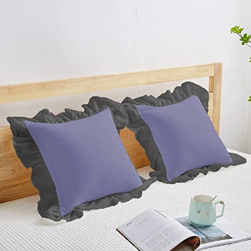 Image of YRM Bedding's Ruffle Beautiful Cushion Cover | Super Soft Elegant Premium Microfiber Frill Cushion Cover Set of 2 (24 inchx24 inch Inches) (Medium Blue /Dark Grey)