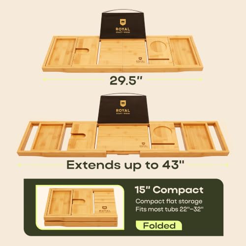 ROYAL CRAFT WOOD Premium Foldable Bathtub Tray Caddy - Wood Bath Tray for Tub, Bamboo Shelf, Expandable Bath Table Trays, Bathtub & Bathroom Accessories for New Home & Mothers, Birthday Gifts for Mom - Image 4
