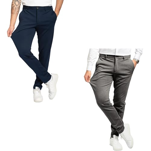 Pantalon Homme Confortable Performance Pants Lot de 2 Anti-Plis Marine et Gris 32/32