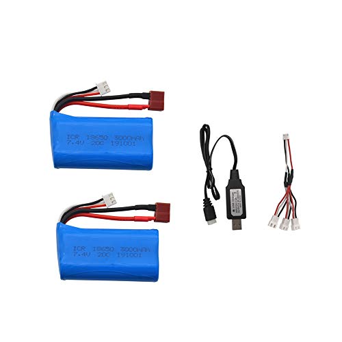 Styleart Batterie lipo 7.4V 3000mAh 20c pour Q46 10428/12428/12423 pièces de Rechange de Voiture RC 2s 7.4v 18650 Batterie et Chargeur pour Jouet RC Gold
