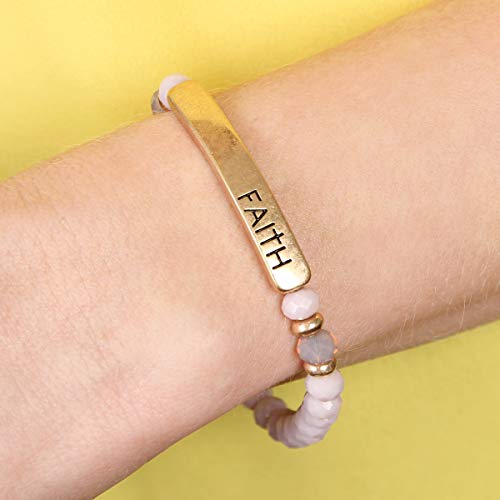 Riah Fashion Inspiration Engraved Bar Sparkly Crystal Bead Bracelet - Religious Christian Message Stretch Strand Cuff Bangle Lord, Amazing Grace, Philippians Bible (Faith - Lavender) #TOP1