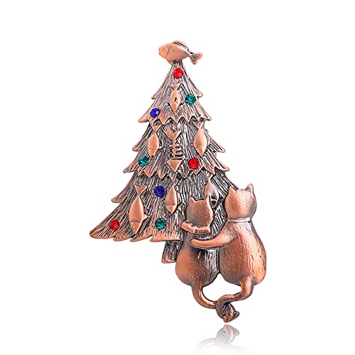 Vintage Christmas Fish Tree Brooch Pin for Women Girls Colorful Rhinestone Crystal Cute Cat Animal Food Brooches Lapel Pins Dainty Dress Accessories Xmas Holiday Jewelry Gift for Daughter Friend