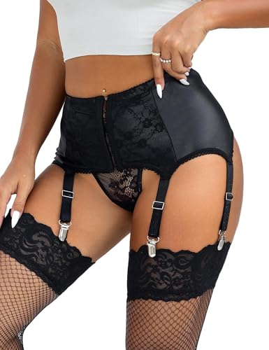 ohmydear Strapsgürtel Breit Leder Strumpfgürtel mit 6 Halter Sexy Straps Dessous Set Leather Strumpfhalter Damen Strapshalter Große Größen Garter...