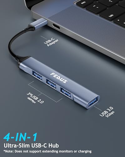 Image of FEDUS 3.0 USB C Hub, 4 in 1 Type C Multi USB Connector Adapter with USB 3.0 and USB 2.0 Ports, USB Expander for Laptop, Mobile, Pc, Printers, Flash Drive, MacBooks, HDD, Camera, Keyboard,Mouse