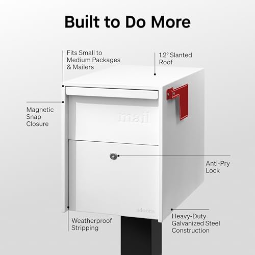 Image of Adoorn Lockable Post Mount Mailboxes for Outside - Large Anti-Theft Locking Mailbox for Packages and Letters - Weatherproof Construction - Durable Steel - 15.5 inch H x 12 inch W x 18.5 inch D - White