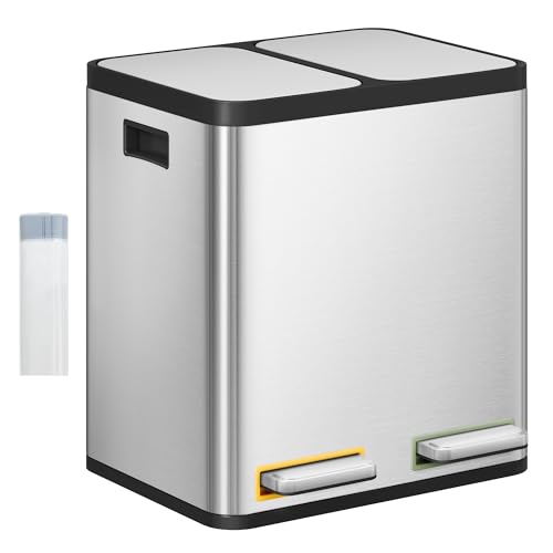 Hzuaneri Poubelle Cuisine, 30L (2 x 15 L), Poubelle Tri Selectif 2, Poubelles Tri avec Pédales à...