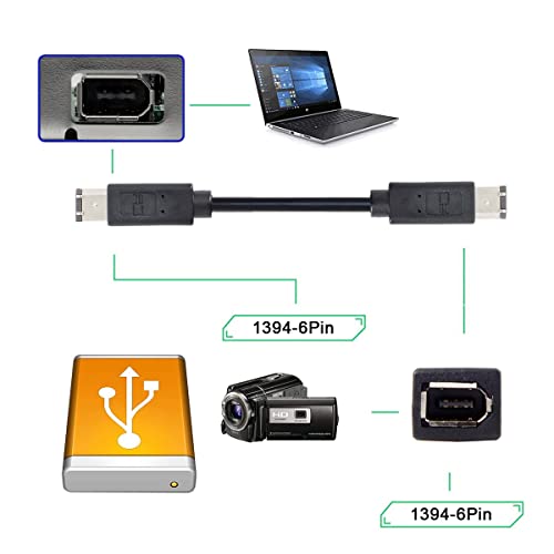 CY IEEE 1394 Firewire 400 6-pin to 6-pin Cable FireWire 400Mbps 6p to 6p Capture Cord 1.8m, Black, 6Pin Male-6Pin Male - Image 4