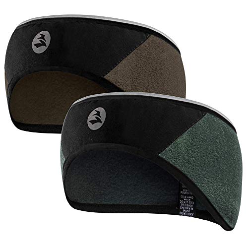 EMPIRELION Running Windproof Fleece Headband 360º Reflective Thermal Ear Warmer/Muffs 2 Pack for Men Women (Camel+Duck Green)