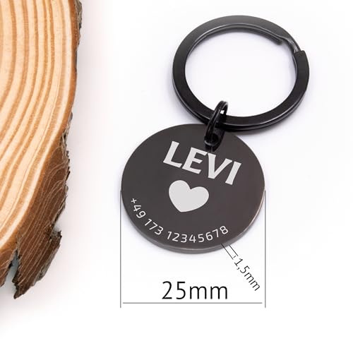 FELLSOCKE Personalisierte Hundemarke aus Edelstahl - 25mm | 30mm | 35mm, Individuell gravierbar, Robuste Tiermarke, Dogtag Anhänger Hunde, Pferde, Katzen & Welpen (Schwarz, 25 mm)