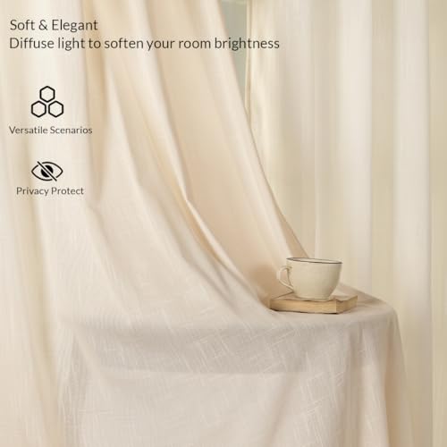 Image of HOMEMONDE 10 Feet Long Door Sheer Curtains for Hall and Entry Way - 1 Piece Luxury Light Filtering Sheer Curtain with Rod Pocket Style (120 Inches, Beige)