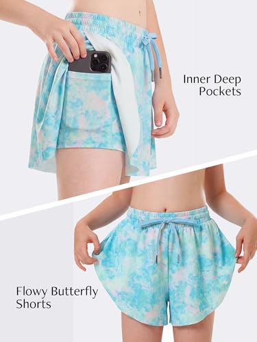 Image of Stelle Girls Flowy Shorts with Pockets Athletic Running Skirt High Waist Butterfly 2 in 1 Sports Short 5-16 Years