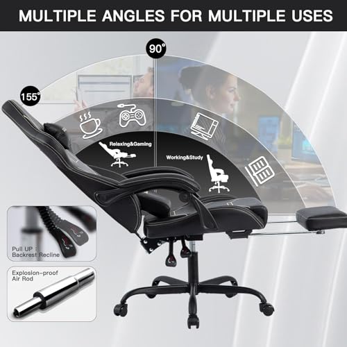 Video Gaming Chair with Footrest, Ergonomic Gamer Chair with Lumbar Support, Height Adjustable Swivel Racing Gaming Massage Chair, Reclining Computer Office Desk Chair for Adults image 4