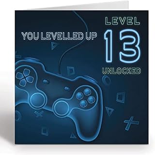 Teenager Gamer Birthday Card For 13 Year Old Girl or Boy - Level 13 Unlocked Controller Gaming Birthday Card With Blue Envelope - Eco Friendly Card By Giggle Greetings®