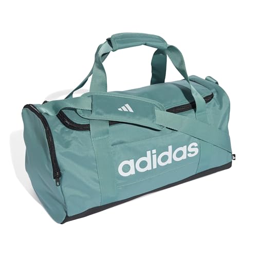 Image of adidas Unisex Essentials Linear Duffel Bag, Powder Teal /Black /White, S