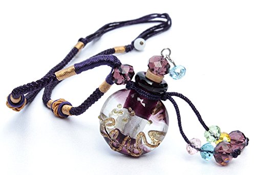 Essential Oil Diffuser Necklace for Aromatherapy, FLYMEI Handmade Glazed Glass Locket Pendant with Origin Cork Cover& Oil Dropper- Fashion Jewelry for Women & Girls(Purple)