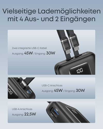 Anker Zolo Powerbank 20000mAh 45W Max, 2 integrierte USB-C Kabel – Ansicht 6