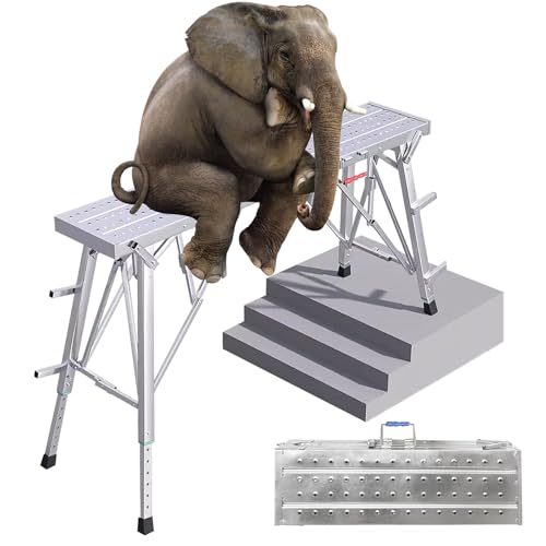 ‌Plateforme de Travail réglable, Charge maximale 661 lbs, échafaudage portatif Multipurpose en Acier avec échelle Pliable pour Atelier, Garage et Chantier