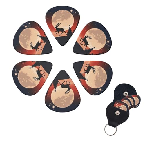 ギターピック 6個パック エレクトリックウクレレピック オーガナイザー収納ボックス付き クリスマス鹿 ベースピック アコースティックギター用 0.71mm