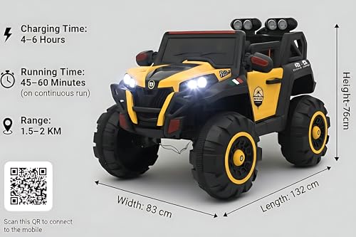 Image of Driving EV Cars for 2, 3, 4, 5, 6,7,8,Years | Remote + Steering + Mobile App Control | Kids Jeeps (Jumbo Size KAB2188 [2-8 Year Kids], Yellow)