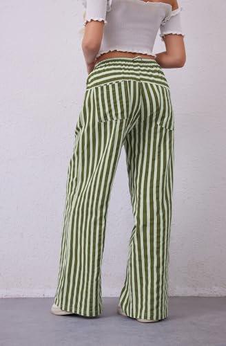 Image of MISSACTIVER Women Drawstring Striped Pants Loose Wide Leg Trousers Casual Low Waist Pants Comfy Lounge Pants with Pockets