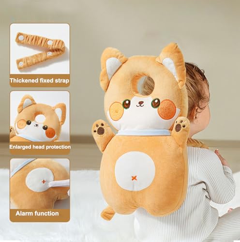 Image of Baby Head Protector Backpack, Toddler Baby Head Protection Backpack with Baby Knee Pads Alarm Function for Walking & Crawling, Soft, Breathable and Wearing Safety Baby Head Protector - Orange Corgi